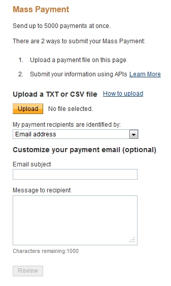 Mass Payments Screenshot